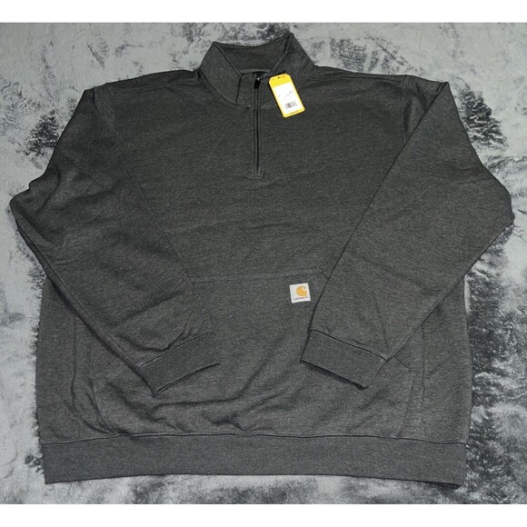 2XL Carhartt Men's Loose Fit Midweight 1/4 Zip Mock-Neck Carbon Heather - Picture 1 of 7